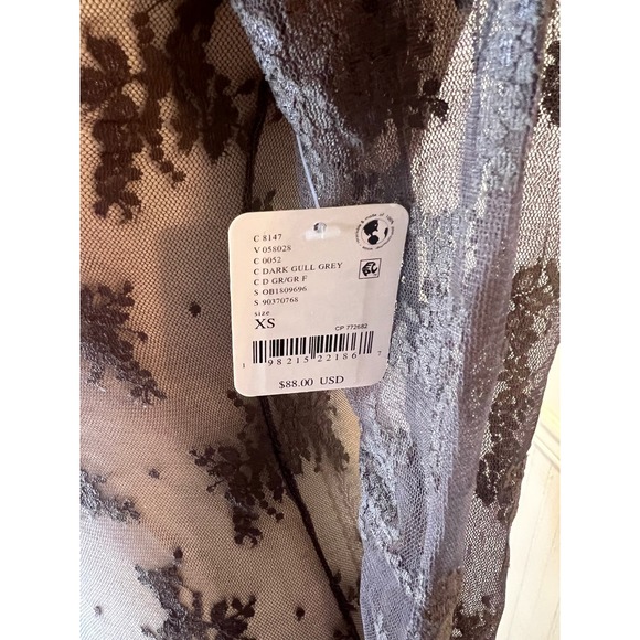 Free People Floral Lace Sheer Maxi Dress Long Sleeve Grey Boat Neck New size XS - Picture 9 of 11
